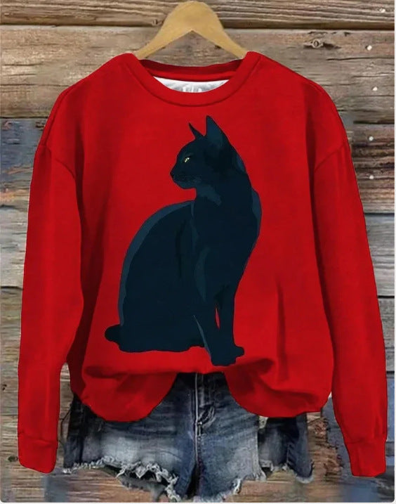 Printed Loose Round Neck Sweater For Women - cas7m