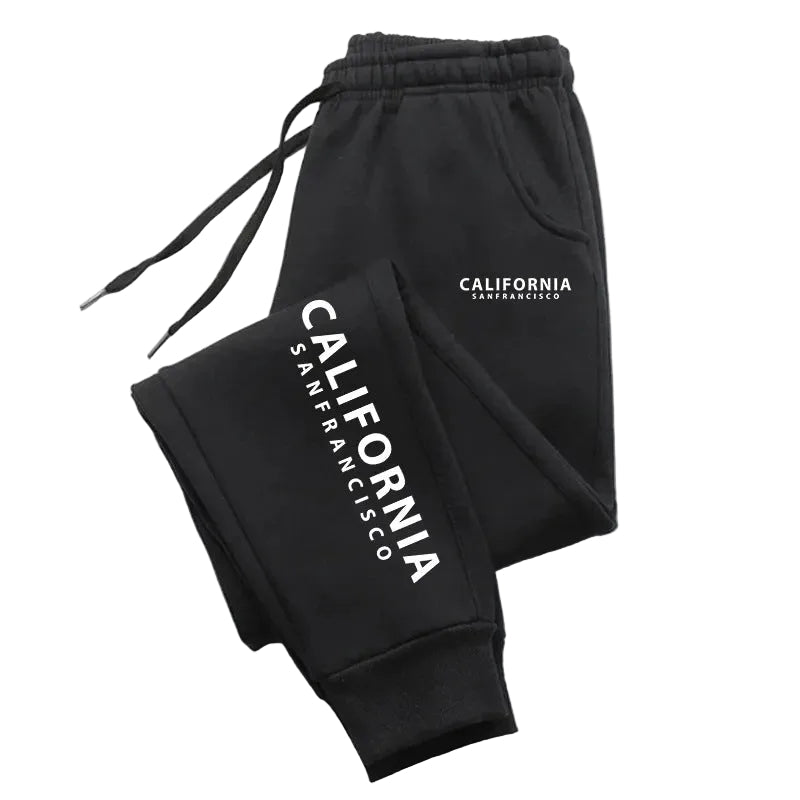 Black pants with 'Paris France' text on a white background