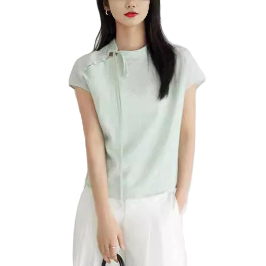 Mint Mamba New Chinese-style Intellectual Artistic Linen Short-sleeve Shirt For Women - cas7m