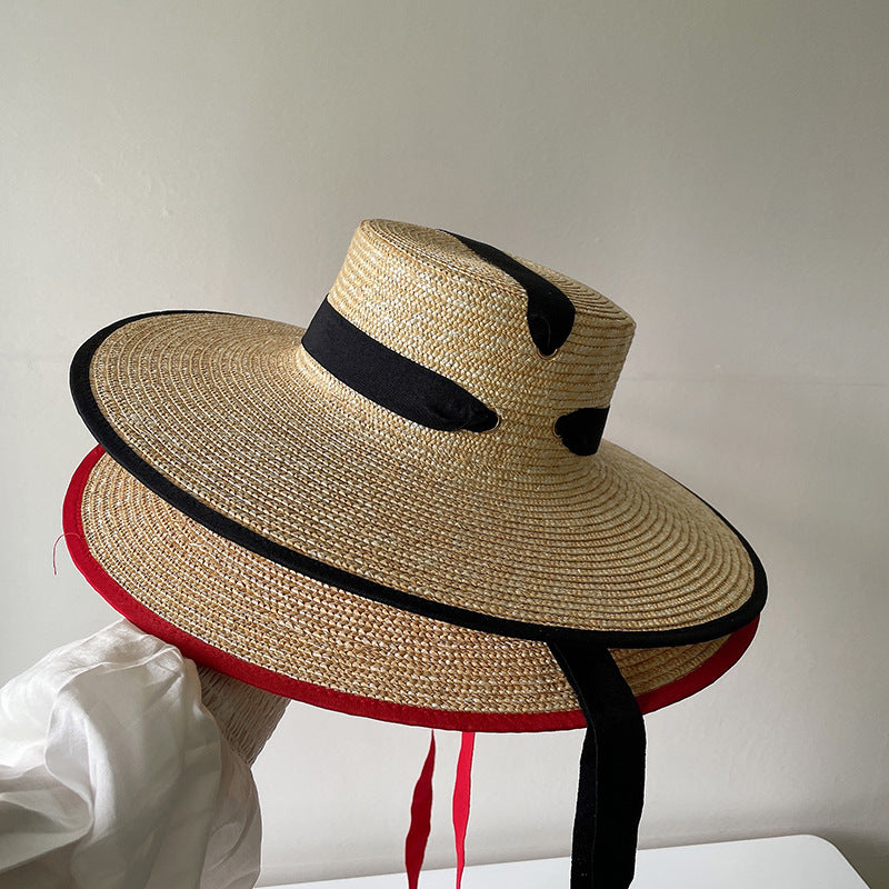 French Vintage Big Brim Strap Hat - cas7m