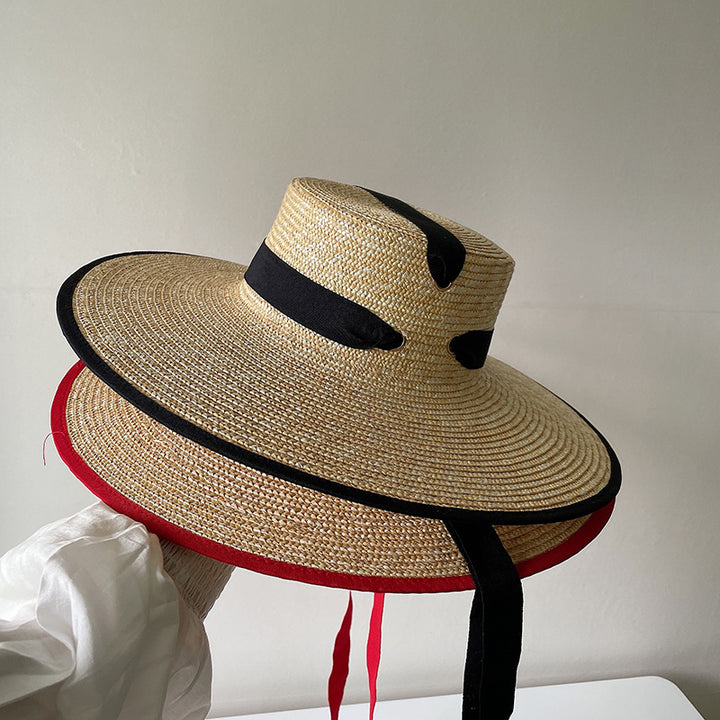 French Vintage Big Brim Strap Hat - cas7m
