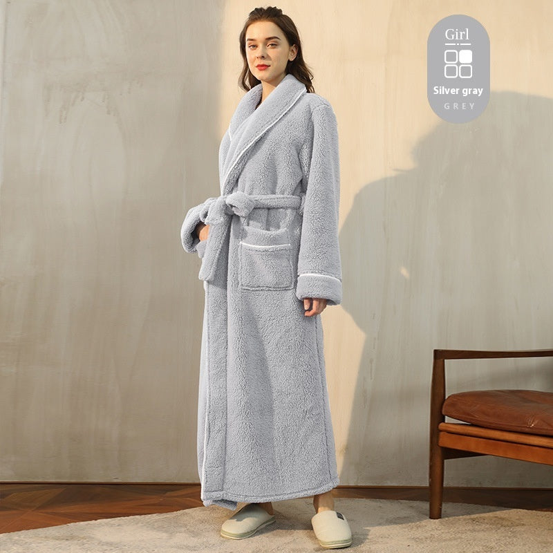 Autumn And Winter Thickened Cotton Velvet Nightgown Men's Winter Plus-sized Plus Size Light Luxury Couple Bathrobe Women's Extended Pajamas - cas7m
