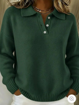 Loose And Soft Women's Lapel Long Sleeve Button Sweater - cas7m