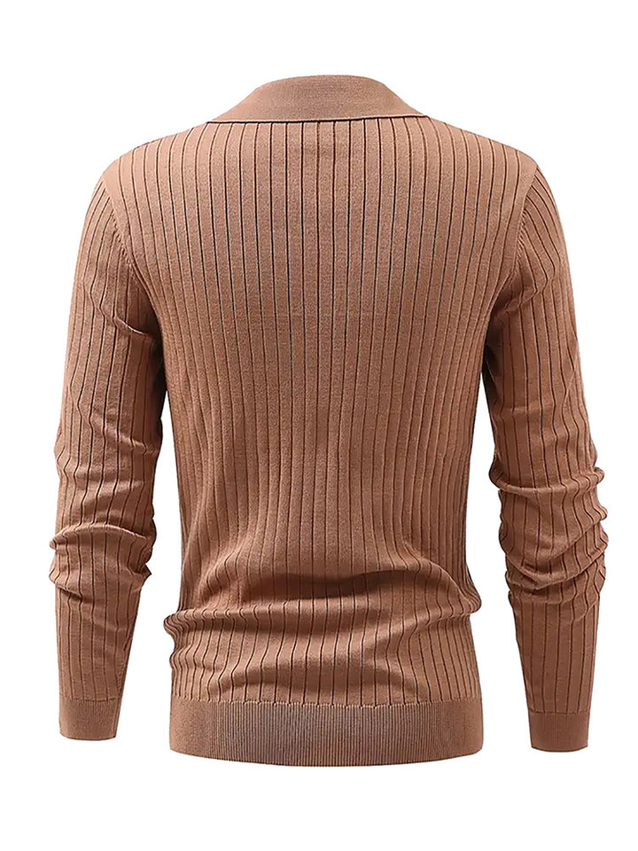 Lapel Texture Stretch Slim Knit Polo Shirt Men Polo Shirt Fashion Waffle Long-sleeved Tops Clothing Casual Comfortable Golf Men's Clothing - cas7m