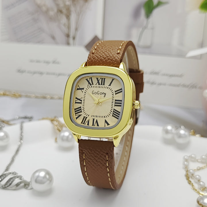 Retro Roman Dial Leather Strap Watch For Women - cas7m