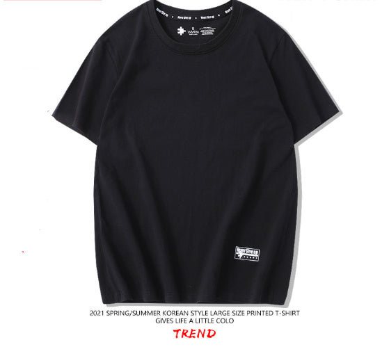 Drop-Shoulder Pure Cotton Short-Sleeve Unisex Solid-Color Blank Shirt - cas7m