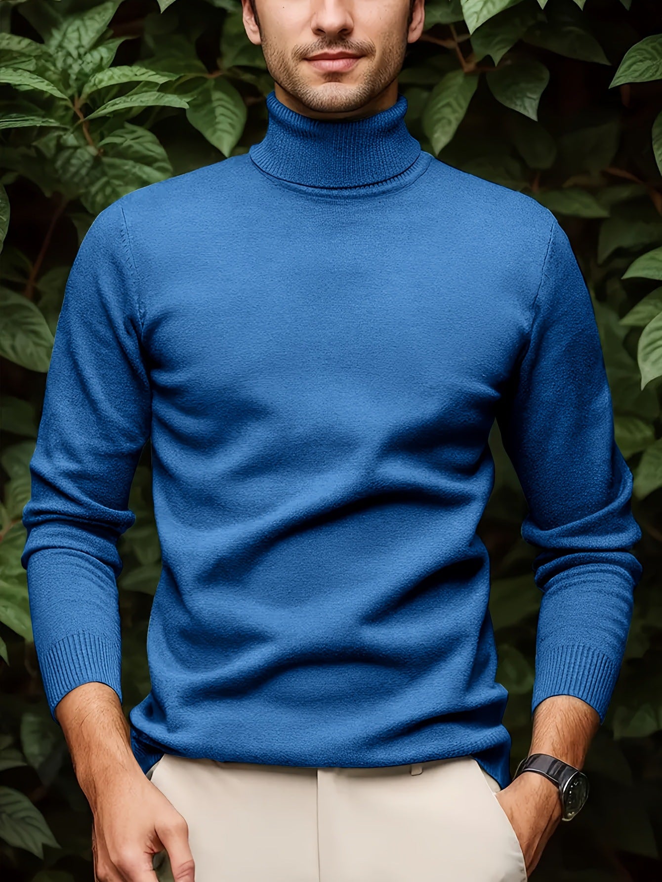 Men's Solid Color Versatile Soft Viscose Turtleneck Sweater - cas7m