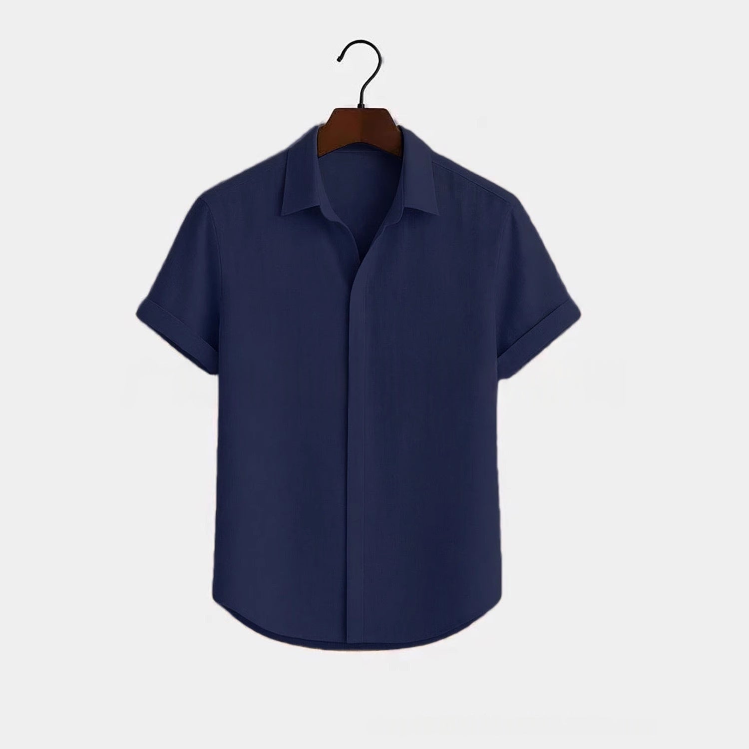 Solid-color Short-sleeve Cotton-linen Shirt For Men - cas7m