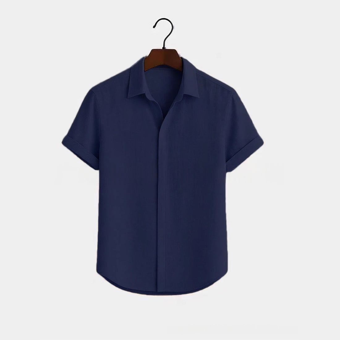 Solid-color Short-sleeve Cotton-linen Shirt For Men - cas7m