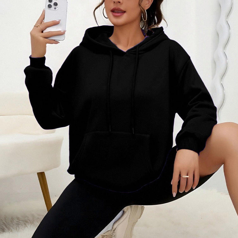 All-matching Loose Drawstring Pocket Sweatshirt Long Sleeve Women - cas7m