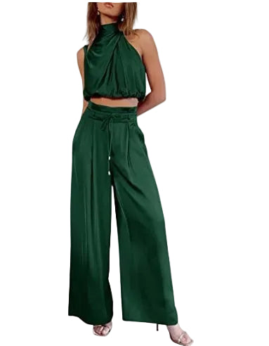 Women's Fashion Tops Wide-leg Pants Suit - cas7m