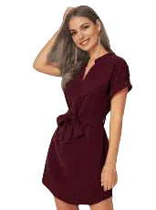 V-neck Short Sleeve Dress With Belt Summer Fashion Bowknot Dresses For Women Clothing - cas7m