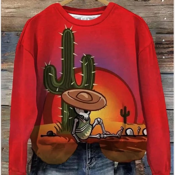 Printed Loose Round Neck Sweater For Women - cas7m
