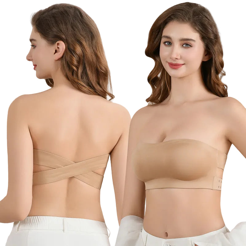 Women's Strapless Cross Side Buckle Non-slip Band Ice Ribbon Chest Pad - cas7m