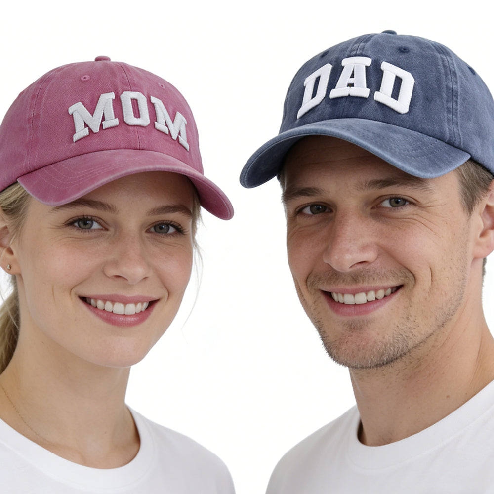 New Parents Gift: DADA MAMA Embroidered Adjustable Baseball Cap Set - cas7m