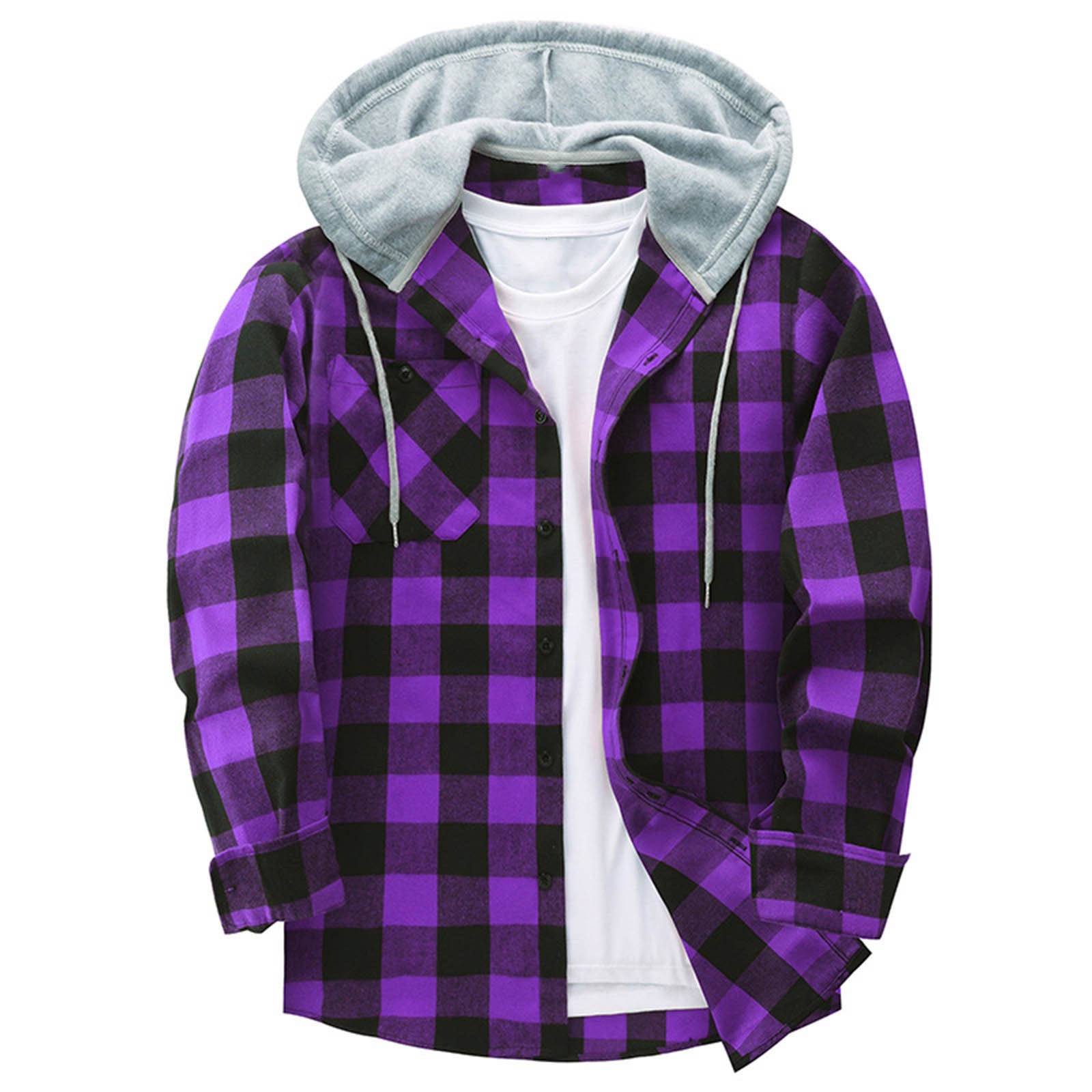 Hooded Plaid Shirt Men's Casual - cas7m
