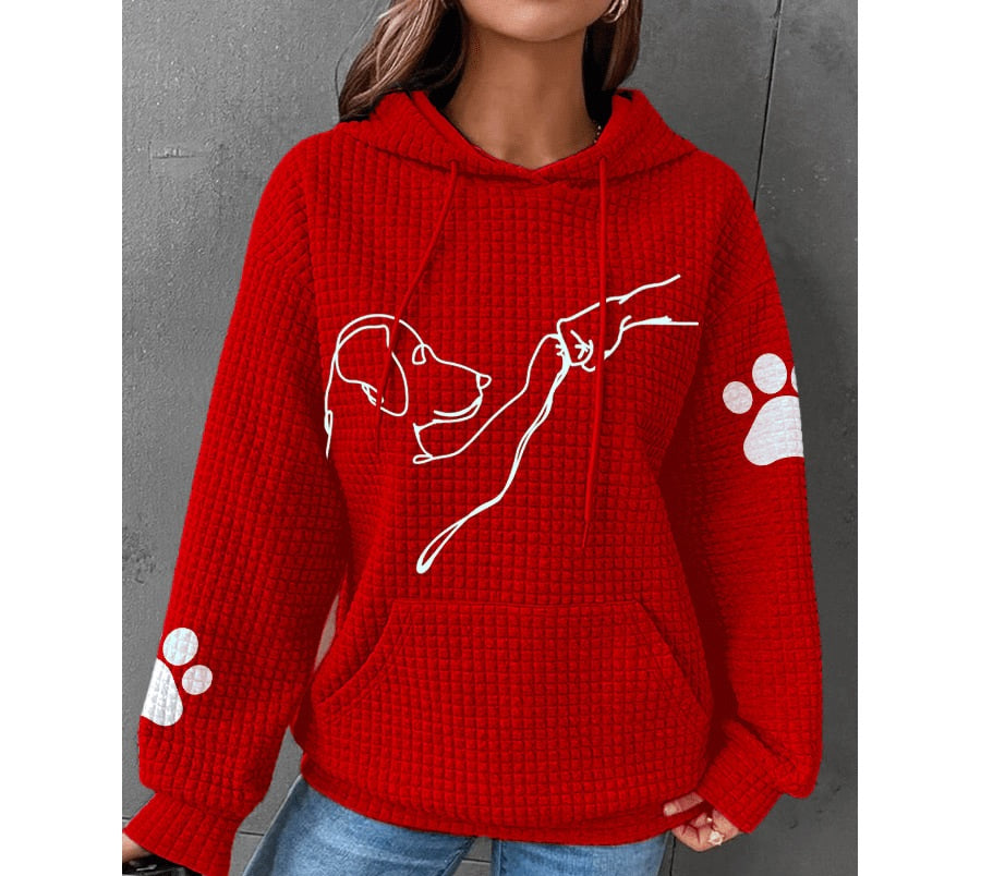 Waffle Hoodie Winter New Hooded Dog Printed Sweater Women - cas7m
