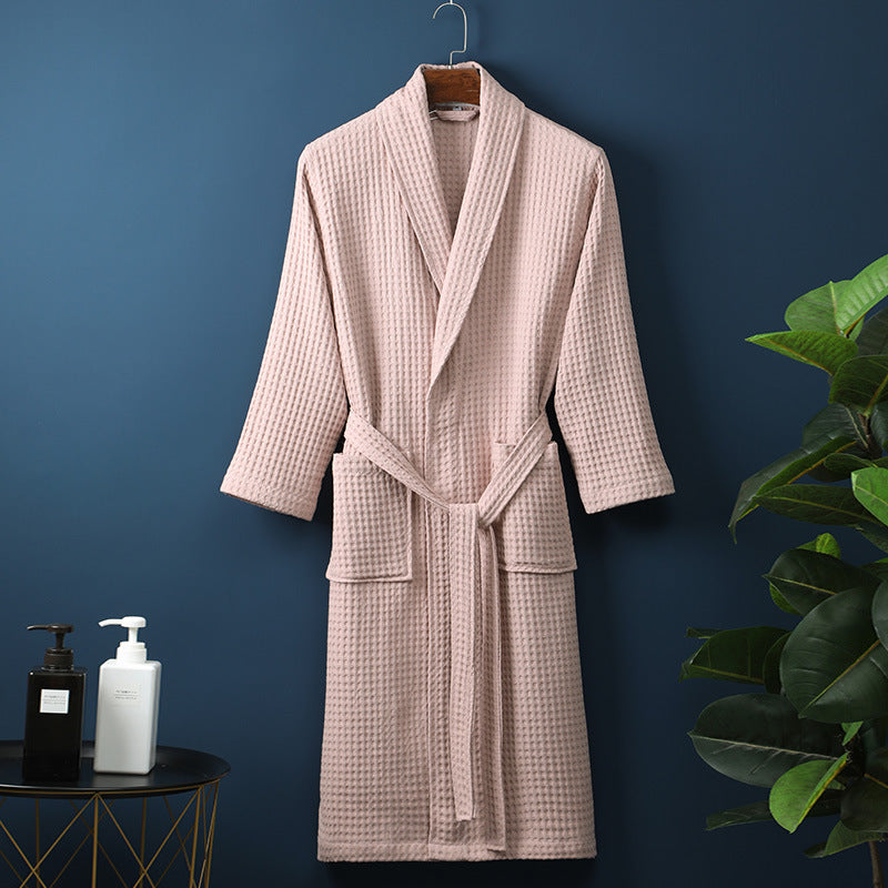 Pure Cotton Bathrobe Long Waffle All Cotton Nightgown - cas7m