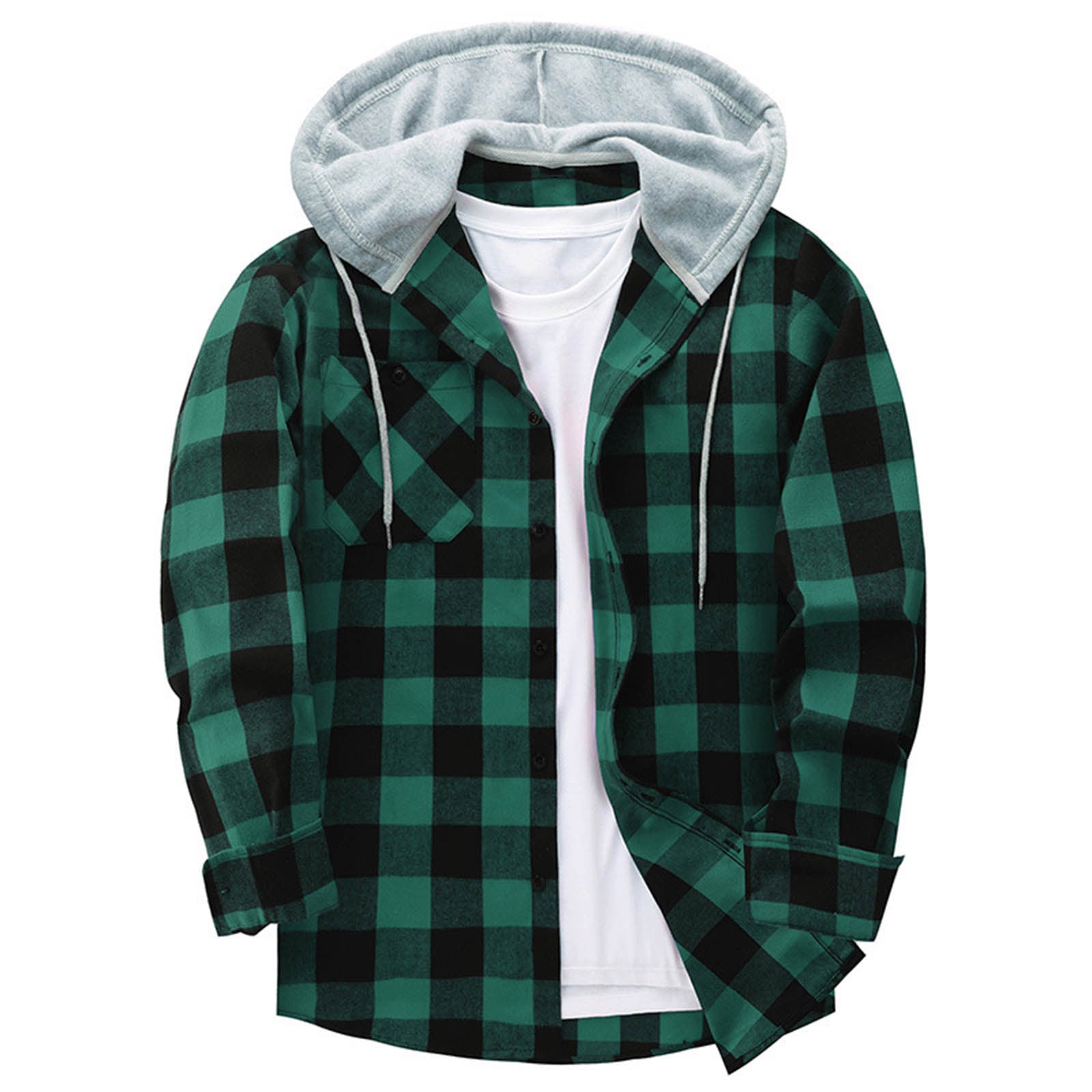 Hooded Plaid Shirt Men's Casual - cas7m