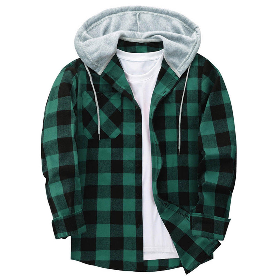 Hooded Plaid Shirt Men's Casual - cas7m