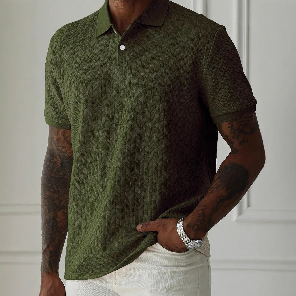 Men's Solid Color Polo Collar Short-sleeved Shirt - cas7m