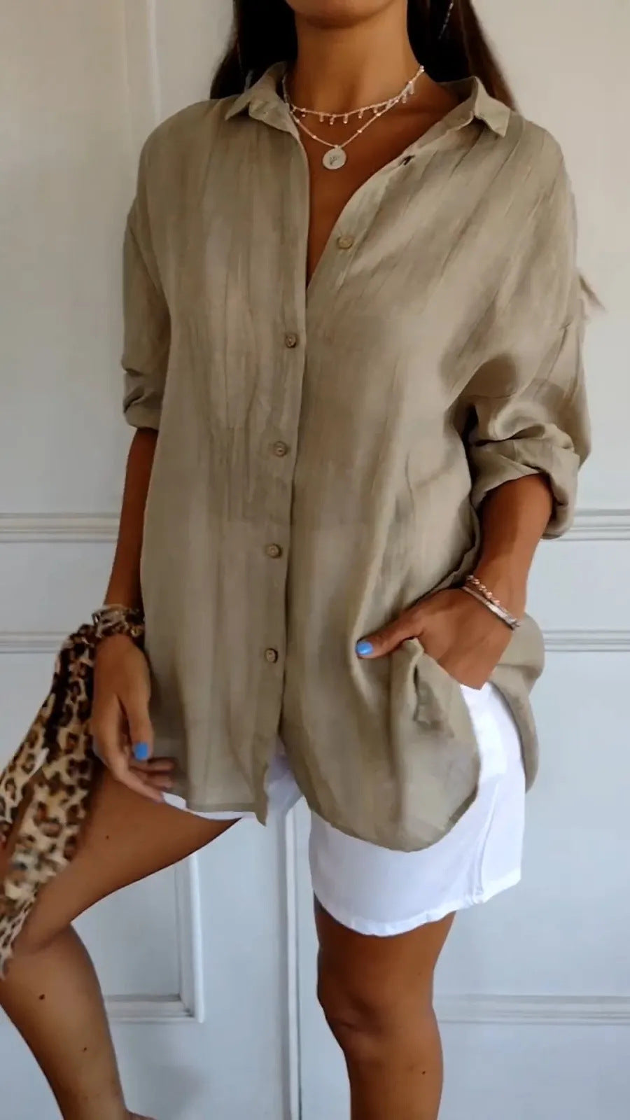 Lapel Long Sleeve Shirt Women's Single-breasted Pleated Shirt Tops Clothing - cas7m