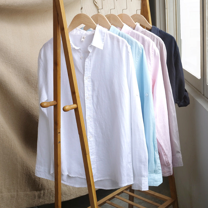 Men's Casual Linen Long-sleeved White Shirt For Men - cas7m