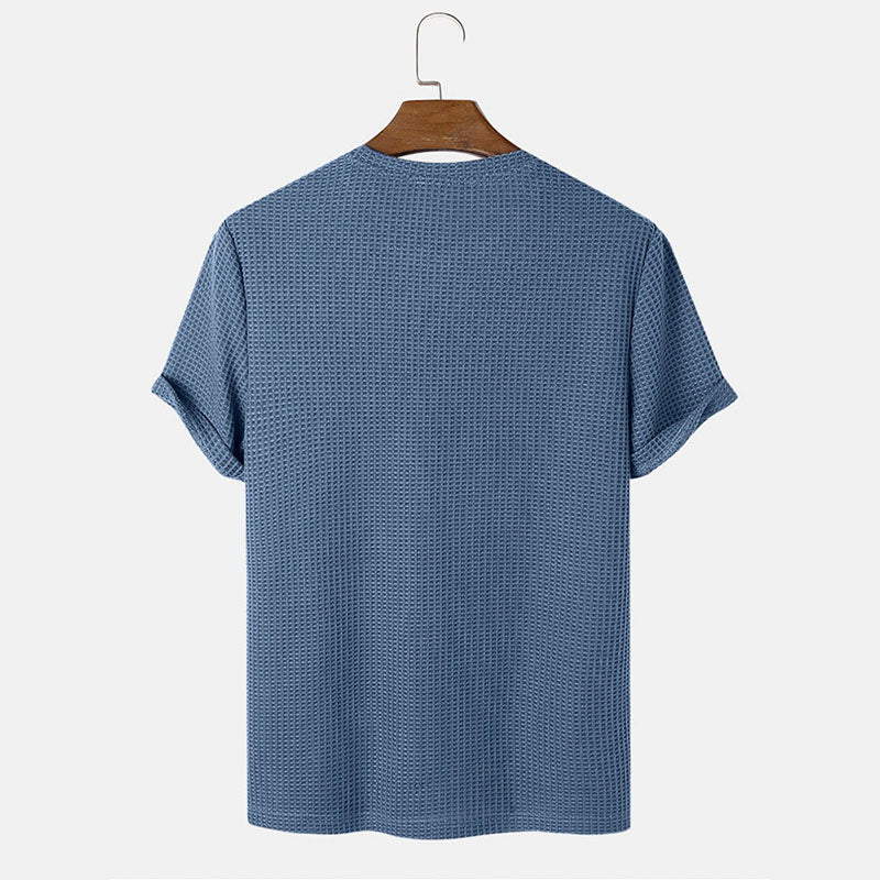 Men Summer Solid Color Round Neck Basic T-Shirts - cas7m
