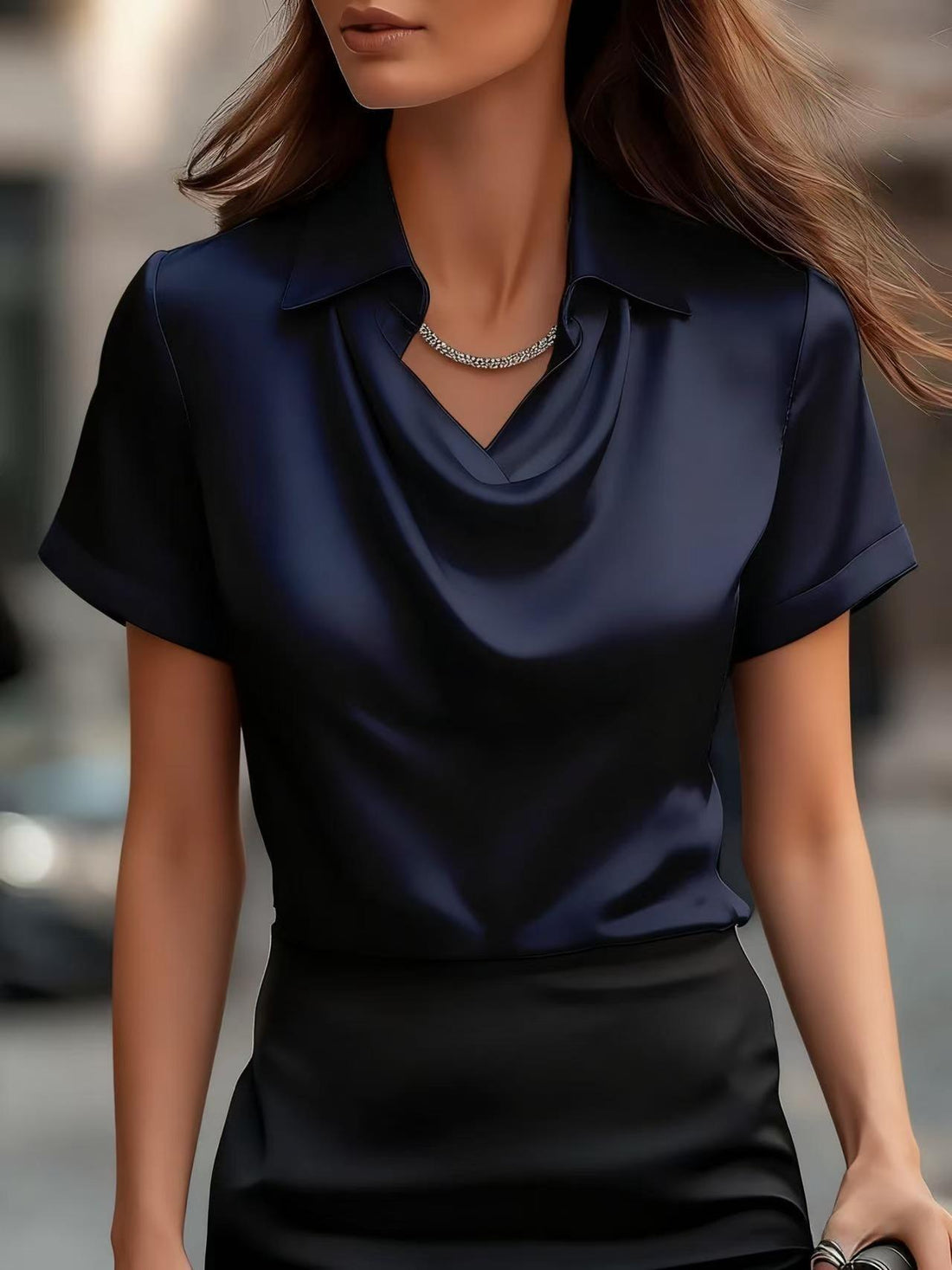 Fashion Short-Sleeved Shirt Summer Casual Solid-Color Lapel Tops Women's Clothing - cas7m
