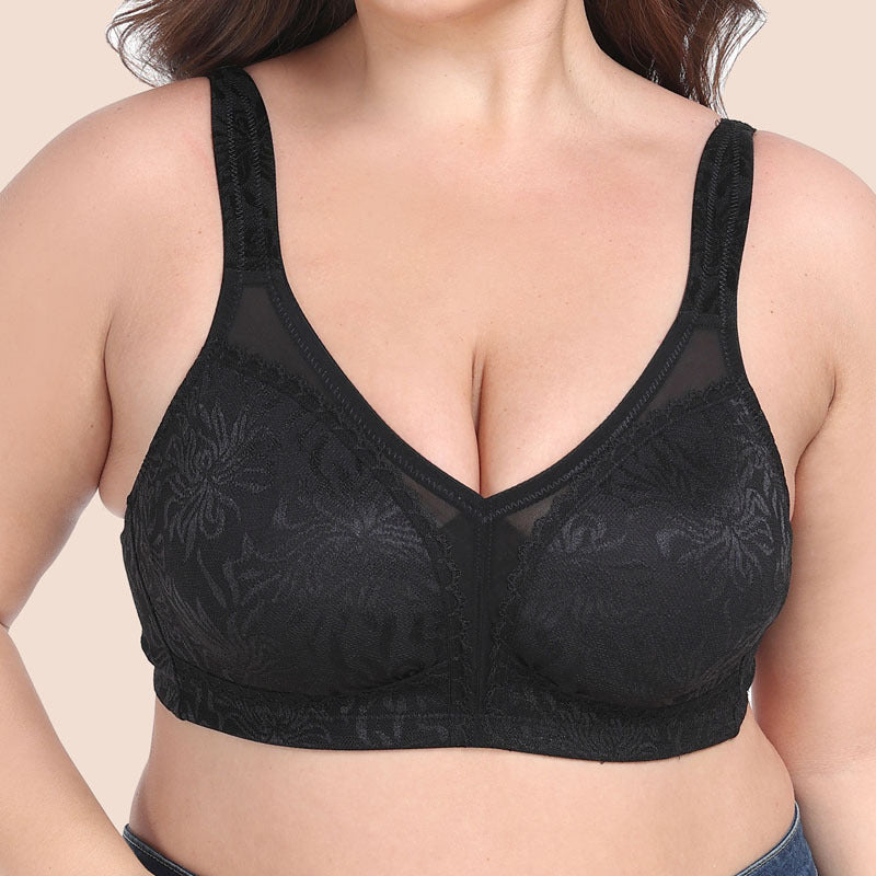 Embroidered Full-Cup Plus-Size Ultra-Thin Wireless Bra For Women - cas7m