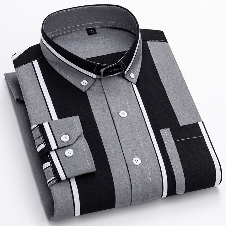 Men's Casual Long Sleeve Wide Striped Shirt - cas7m