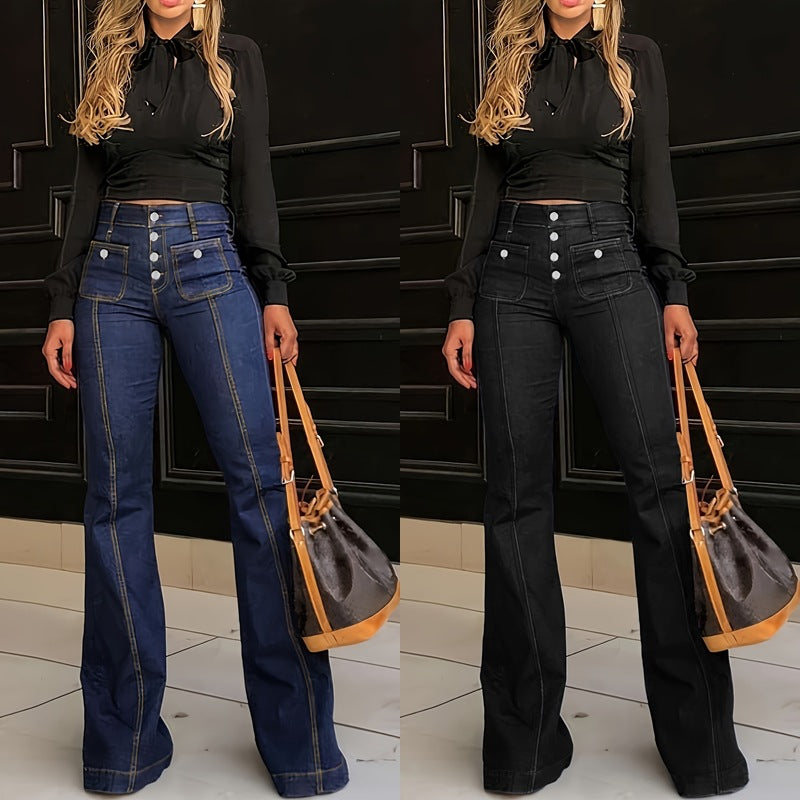 Women's Patchwork Jeans Slim Fit Slimming Stretch Flared Pants - cas7m