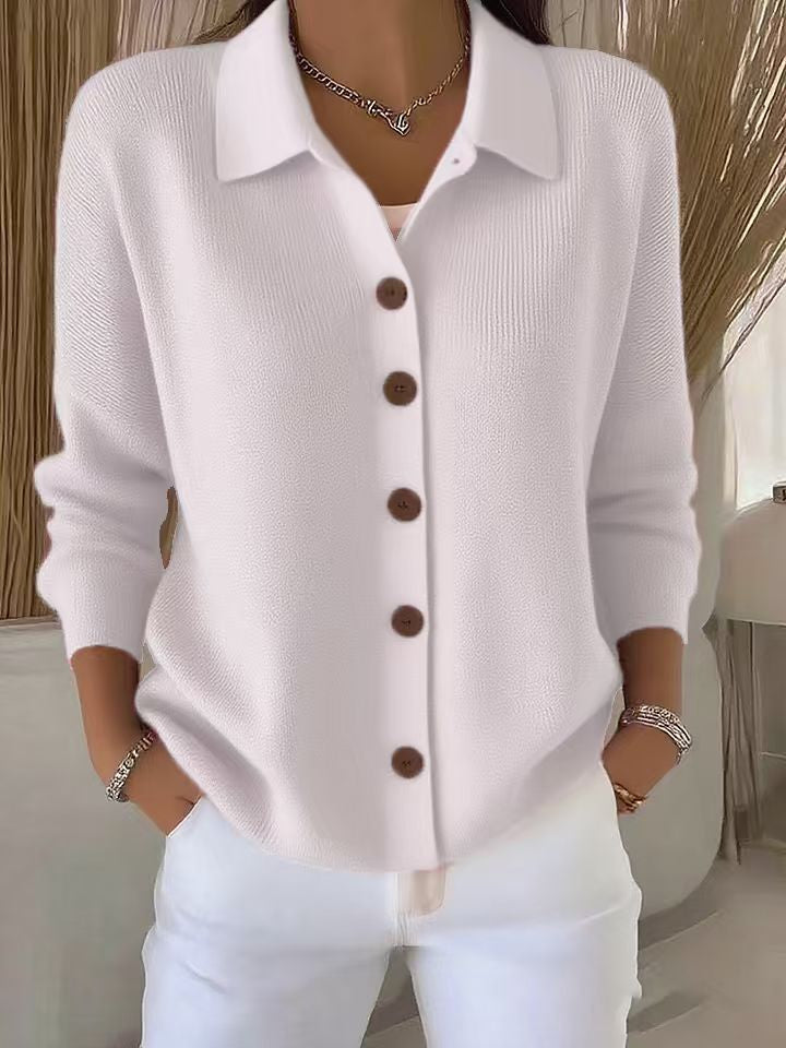 Button-knitted Lapel Sweater Cardigan Coat For Women - cas7m