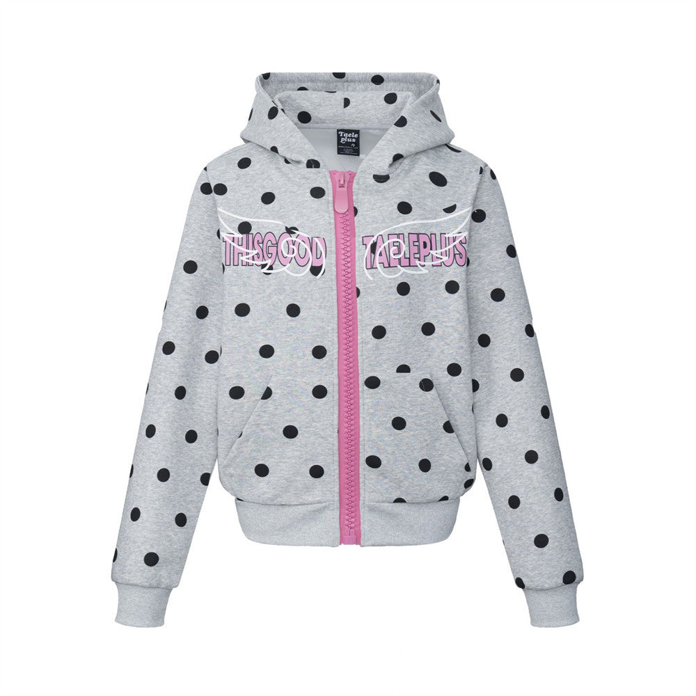 Men's Casual Streetwear Color-Block Polka Dot Hooded Zip-Up Cardigan Sweatshirt Jacket
