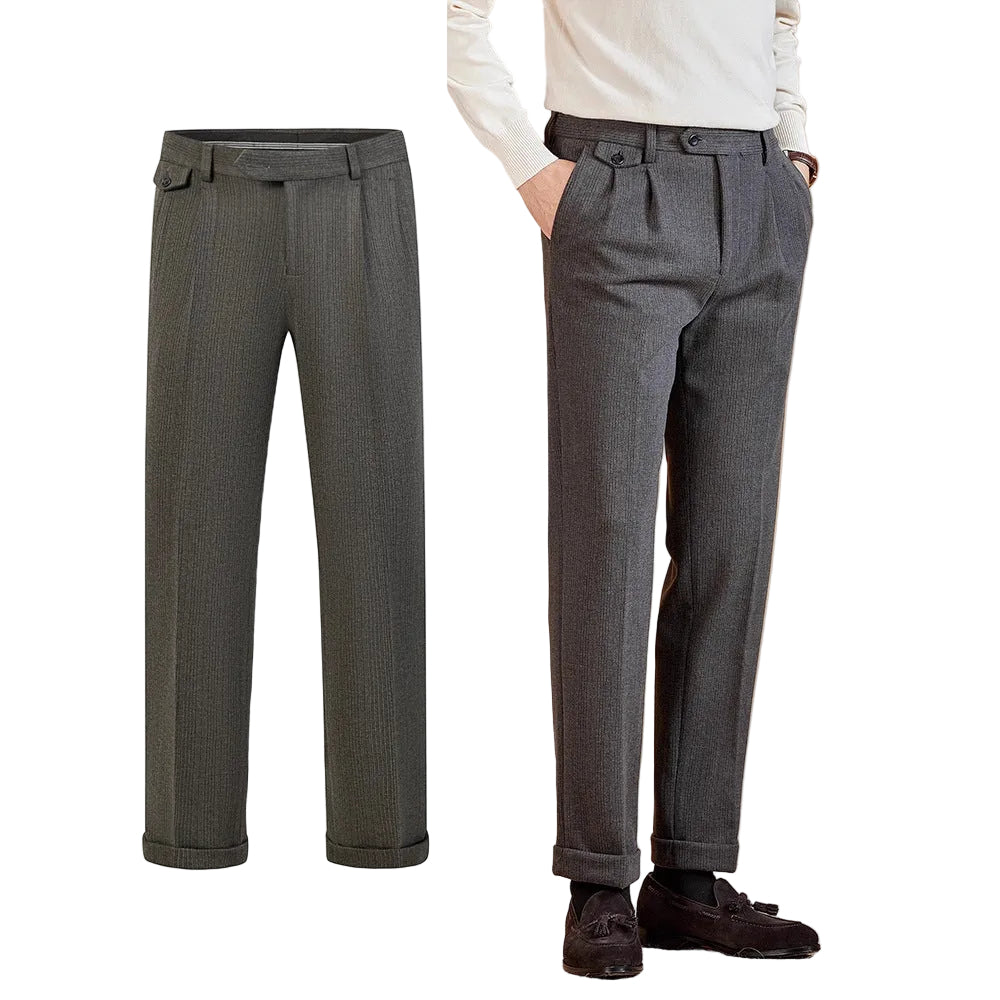 Mens Wool Suit Pants Thickened Straight-Leg Business-Casual Trousers - cas7m