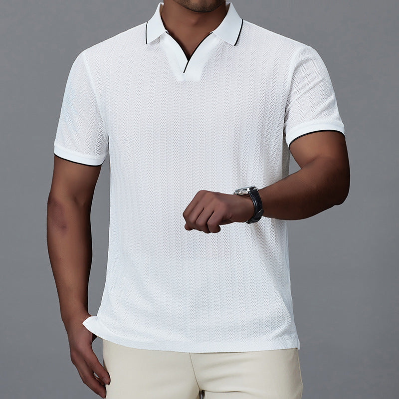 Men's Short-sleeved Polo Shirt Casual Ice Silk Thin T-shirt - cas7m