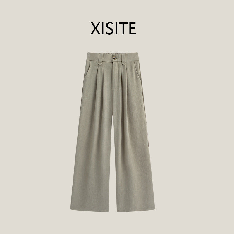 Casual Anti-wrinkle Thin High Waist Slimming And Straight Draping Cotton Linen Wide Leg Pants Long - cas7m