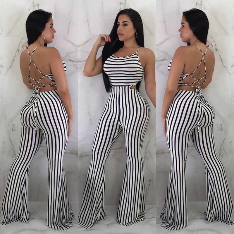 Striped slim-fit jumpsuit women - cas7m