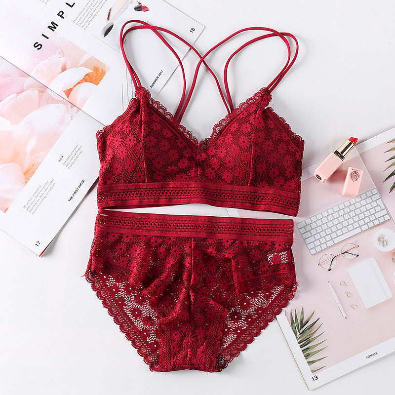 Elegant Cotton Lace Bralette with Rabbit Hair Blend - Women's Lingerie - cas7m