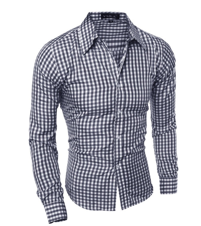 Classic Plaid Shirt Men's Slim Long Sleeve Plaid Shirt - cas7m