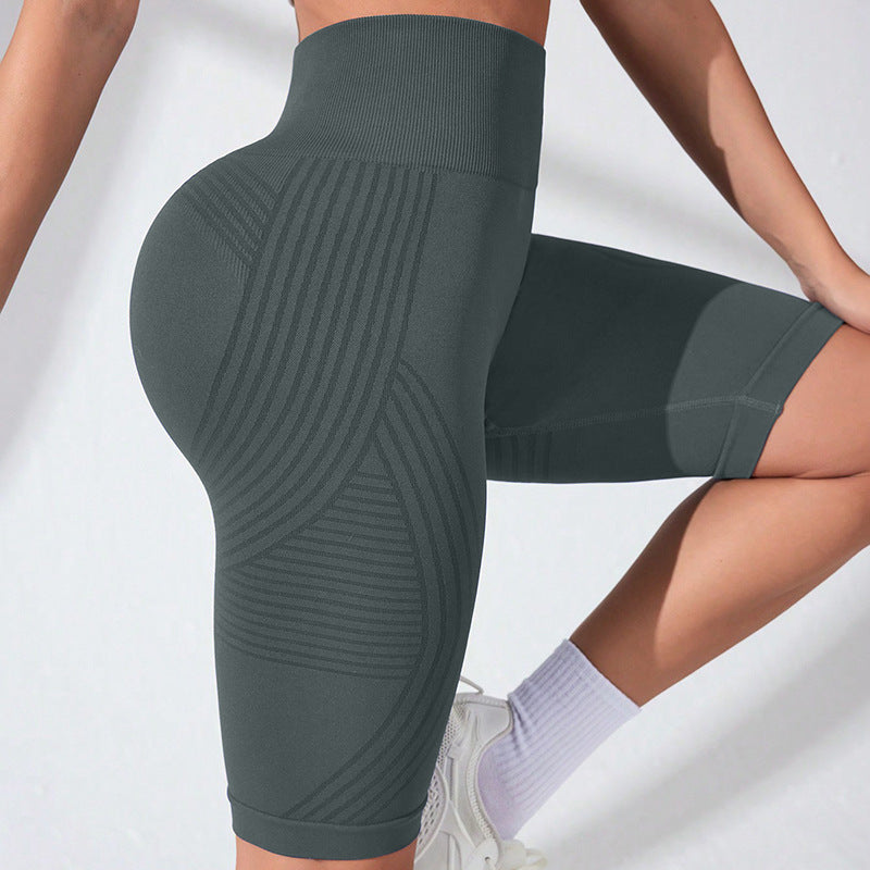 Seamless High Waist Yoga Pants Hip Lifting Peach Hip Fifth Pants - cas7m