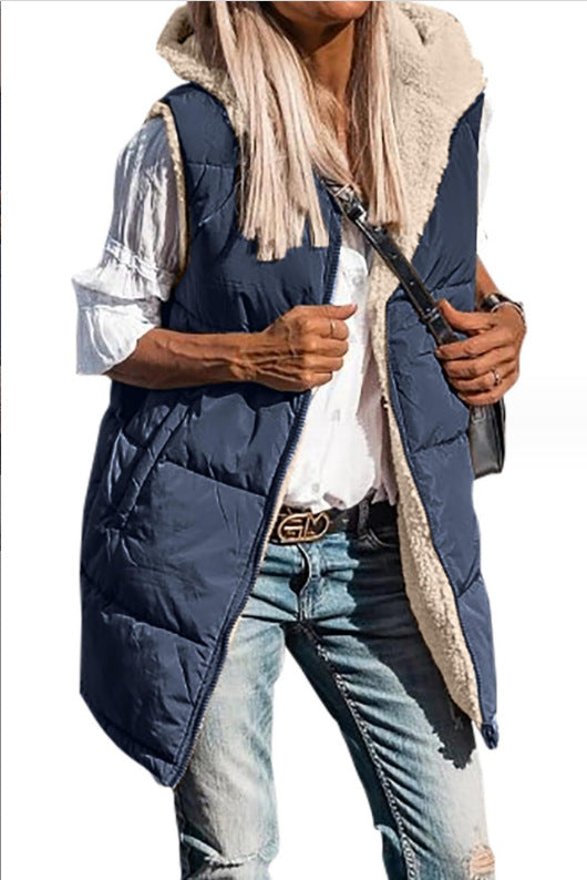 Hooded Double-sided Slim Fit Elegant Cardigan Vest - cas7m