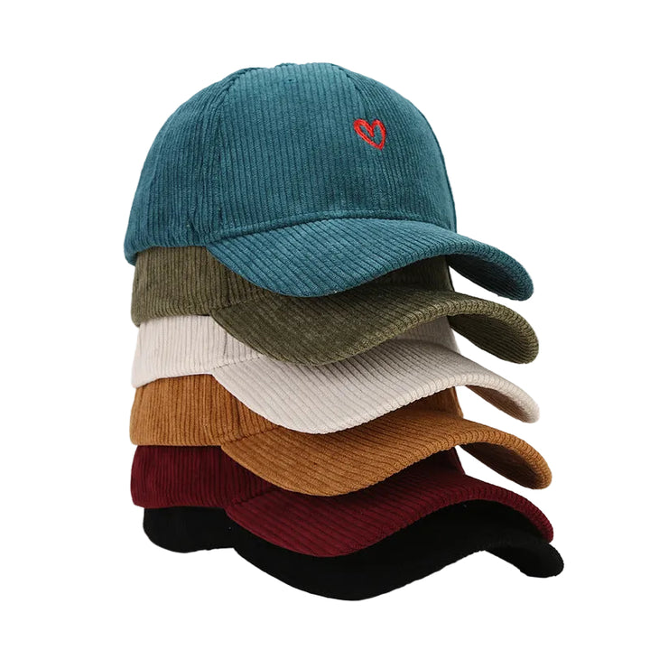 Spring And Autumn New Small Love Embroidered Corduroy Baseball Cap - cas7m