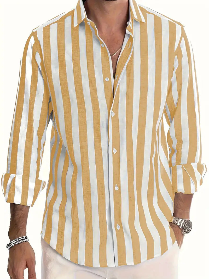 Striped Print Shirt Casual Loose Long-sleeved Shirt Men's Clothing - cas7m