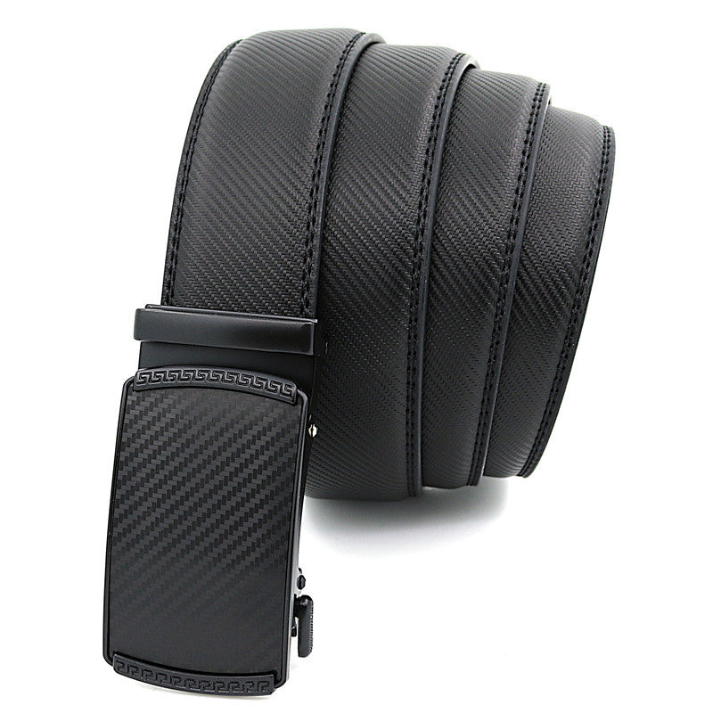Premium Two-Layer Cowhide Belt with Automatic Buckle - Black/Yellow - cas7m