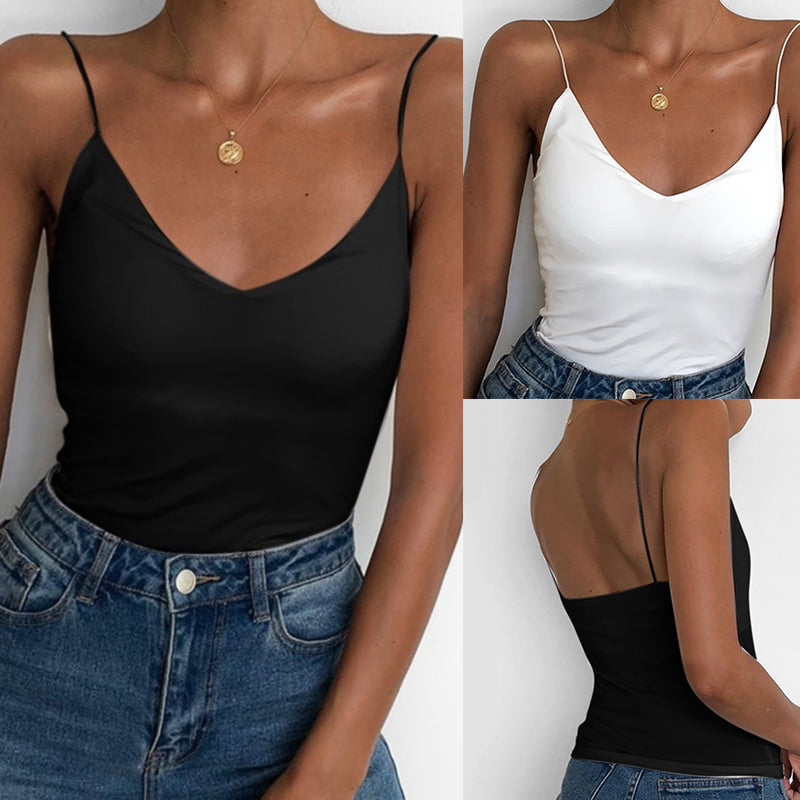 Satin Women Thin Wild Solid Camis Vest Women Tank Tops - cas7m