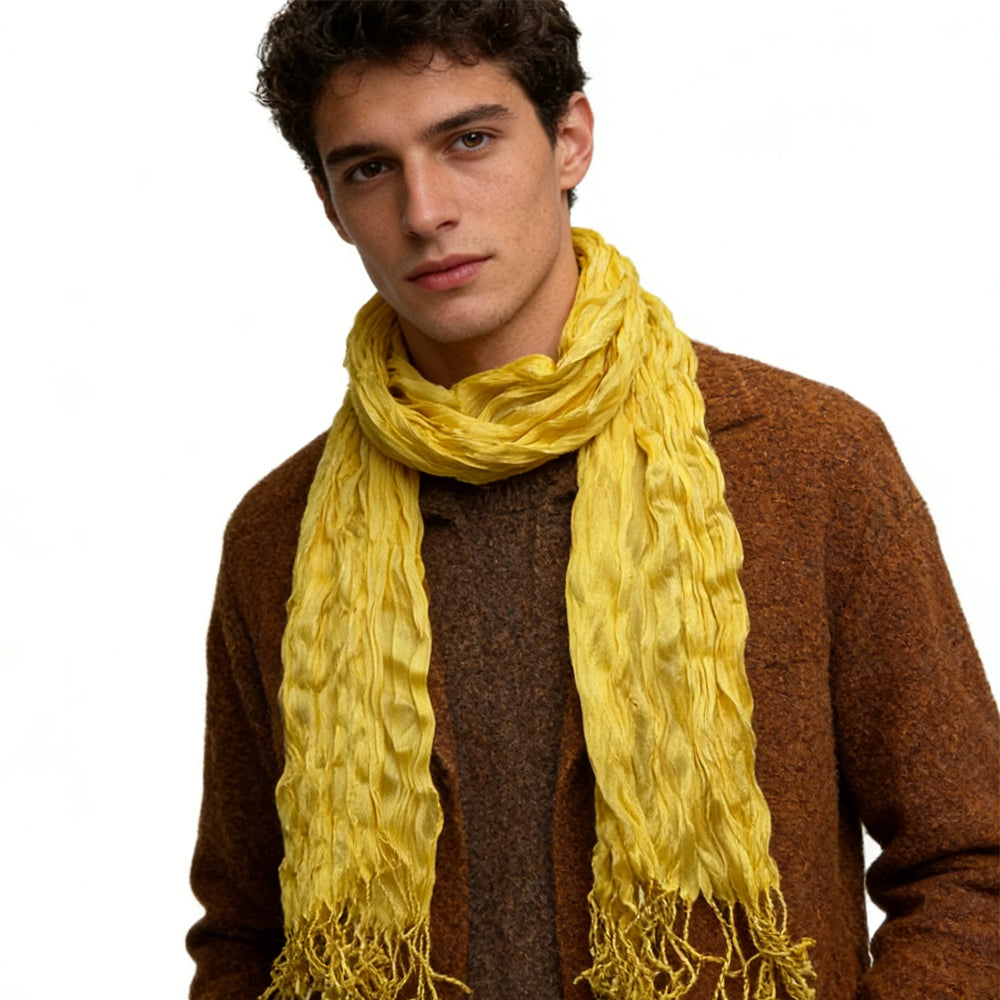 2pcs Sunshine Yellow Crinkle Blend Scarf,Beach Vacation Essential,vacation,daily Life,evening Party,Office Appropriate Subtlety For Women Men - cas7m