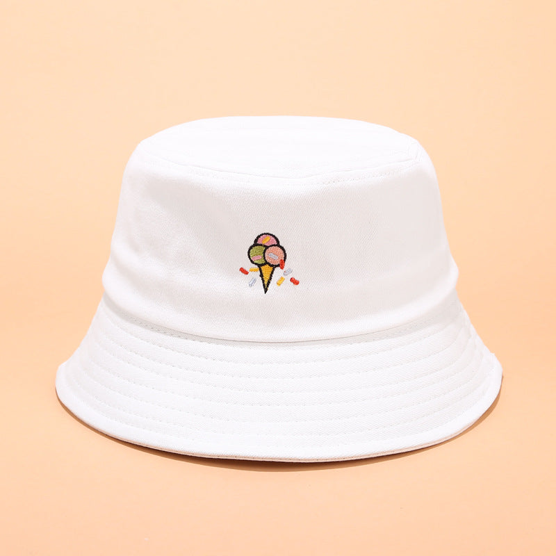 Korean version of fun ice cream embroidery fisherman hat - cas7m