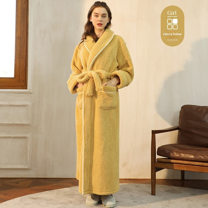 Autumn And Winter Thickened Cotton Velvet Nightgown Men's Winter Plus-sized Plus Size Light Luxury Couple Bathrobe Women's Extended Pajamas - cas7m