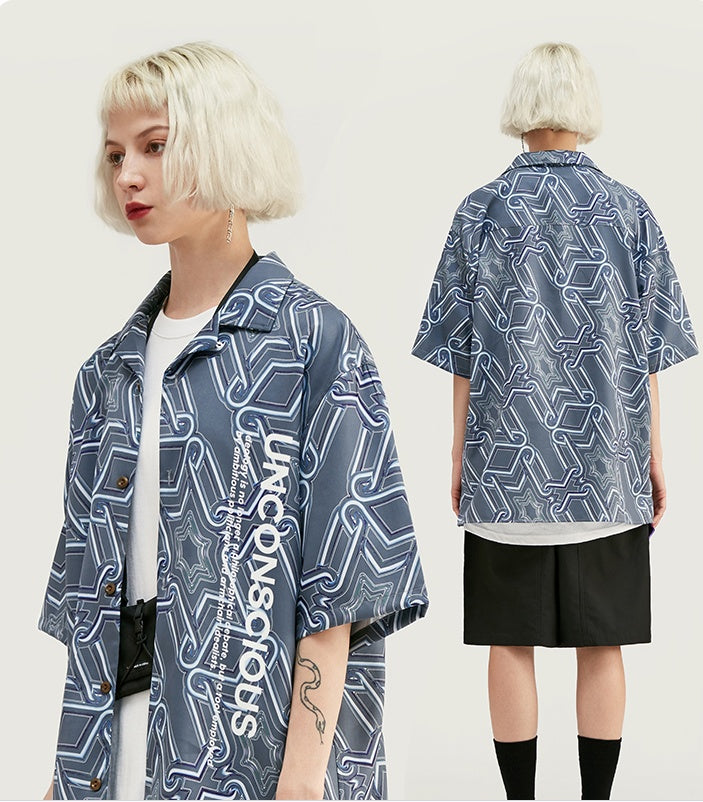 Hawaiian Digital Print Streetwear Shirt Men - cas7m